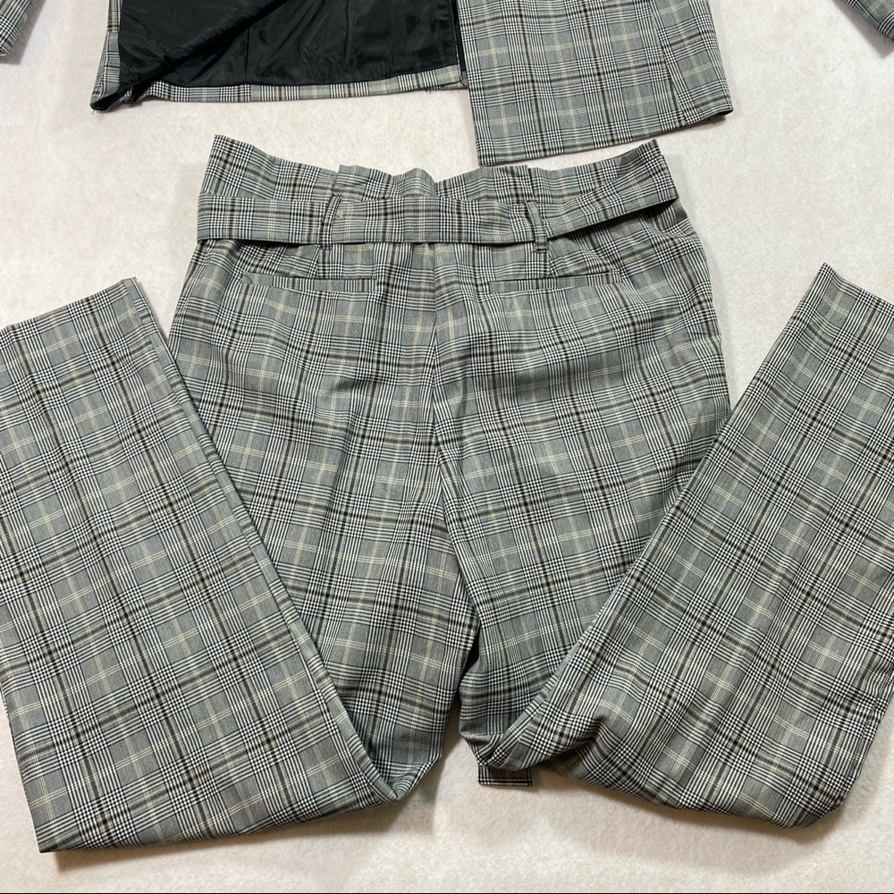 Glen Check Plaid Pant Suit Blazer Paper Bag Waist Pant Liz Claiborne Gray Black - Picture 8 of 16
